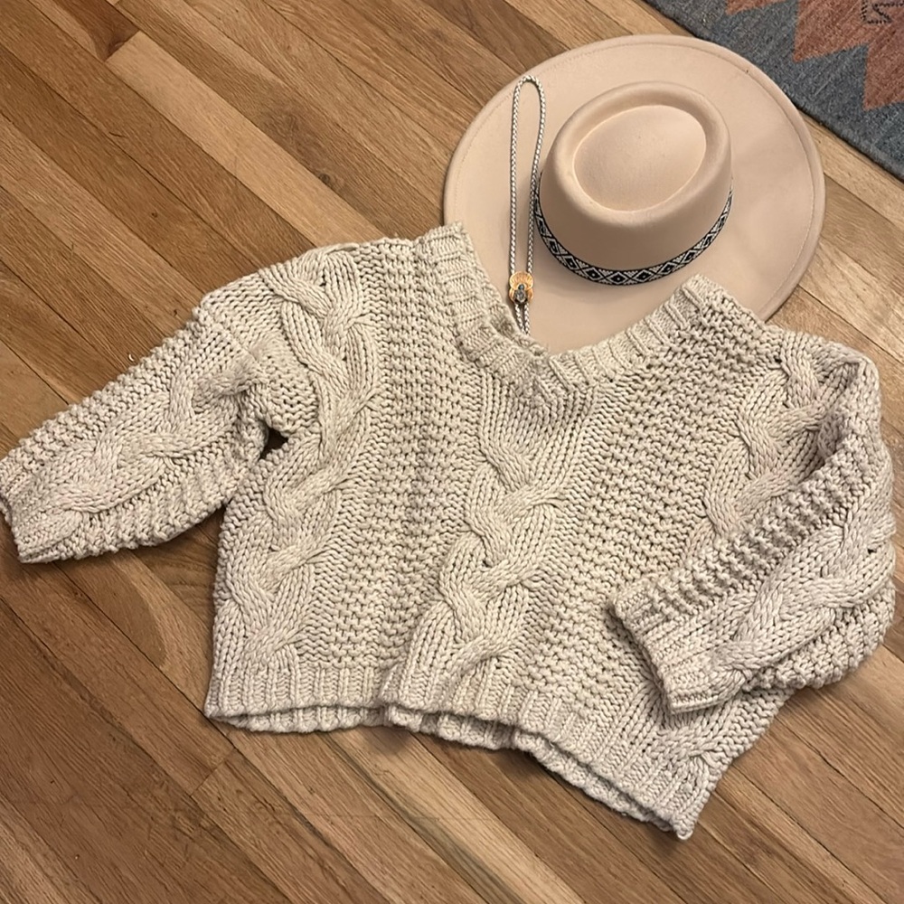Off the shoulder chunky knit sweater